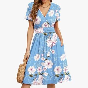 Floral Blue Wrap Dress